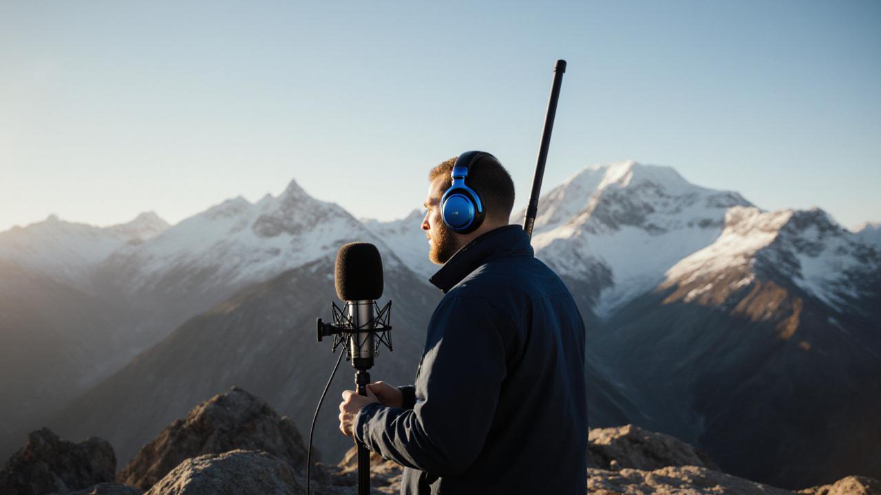 Professionele audio-opname in een berglandschap